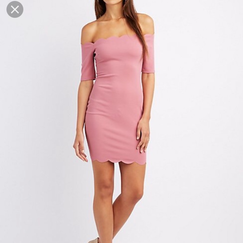 Pink off-shoulder scalloped dress